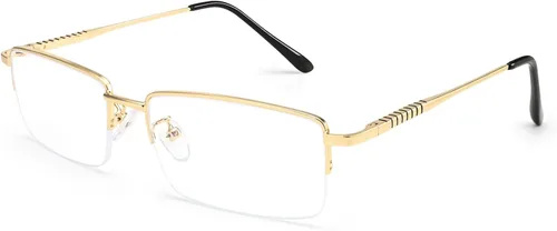 Dollger Lentes rectangulares de luz azul para hombre, de metal, antiluz azul, bloqueo de luz azul, para computadora, a la moda, medio marco pequeño