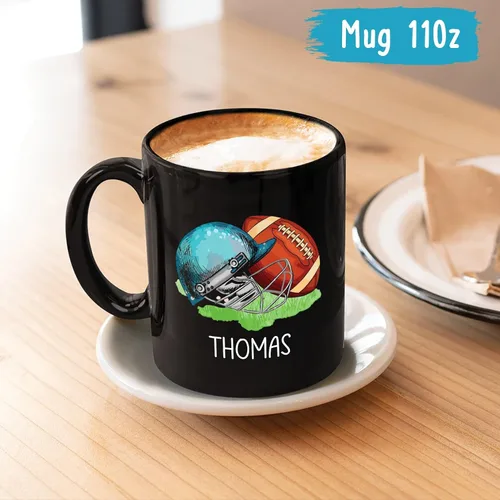 Miniatura 4 de Taza de café de fútbol americano con nombre personalizado, regalo de fútbol personalizado, porcelana negra 11oz y 15oz