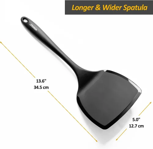 Miniatura 2 de Espátula volteadora de silicona para panqueques con mango alargado y diseño sin costuras, espátulas de cocina resistentes al calor para utensilios