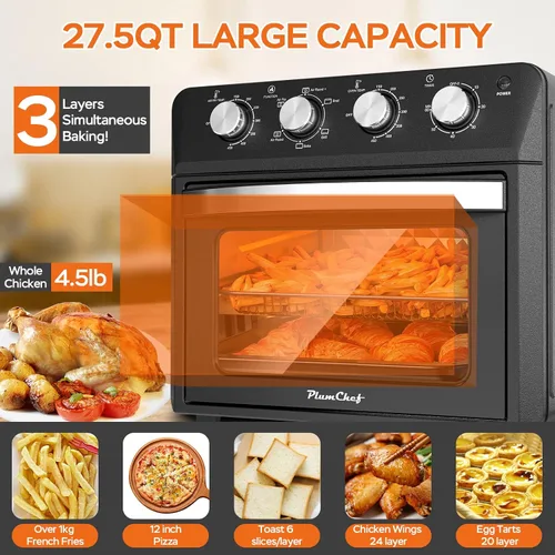 Miniatura 4 de Plum Chef Horno freidora de aire de 27.5 cuartos de galón, horno de convección de encimera 6 en 1, freír al aire, hornear, asar, tostar, calentar