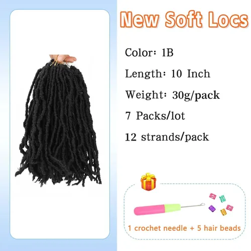 Miniatura 2 de Soft Locs de 10 pulgadas, cabello Faux Locs para crochet, 7 paquetes de Soft Locs cortos para crochet para niños, cabello pre-enrollado Soft Faux