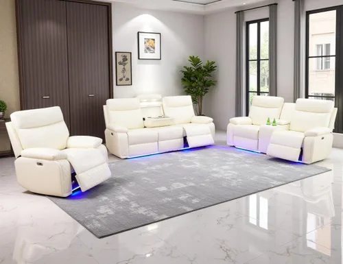 Miniatura 21 de Juego de Sofá Reclinable Eléctrico, Juego de Sofá y Sillón Reclinable de Cuero Negro, Juegos de Muebles de Sala de Estar, Sofá de Dos Plazas