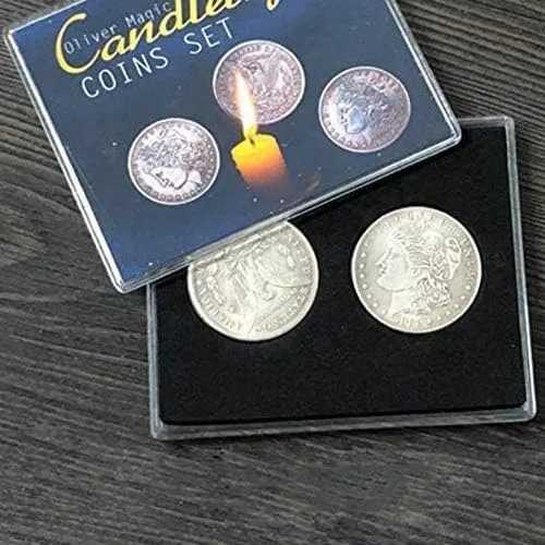 SUMAG Juego de monedas a la luz de las velas Trucos de magia Morgan Coin Aparecer desaparecer Mago mágico Cerca ilusiones Trucos de magia Mentalismo