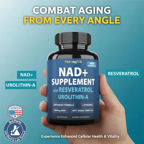 Miniatura 7 de StrongVit Suplemento NAD con Resveratrol y Urolithin-A, Complejo Anti-Edad para Mujeres y Hombres. NAD Liposomal Plus, 1000mg de Potenciador NAD+