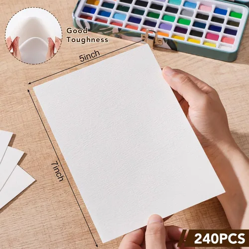 Miniatura 2 de 240 hojas de papel de acuarela a granel, papel de prensa en frío de 110 lb/230 GSM, papel de color de agua blanca para dibujar tarjetas de regalo