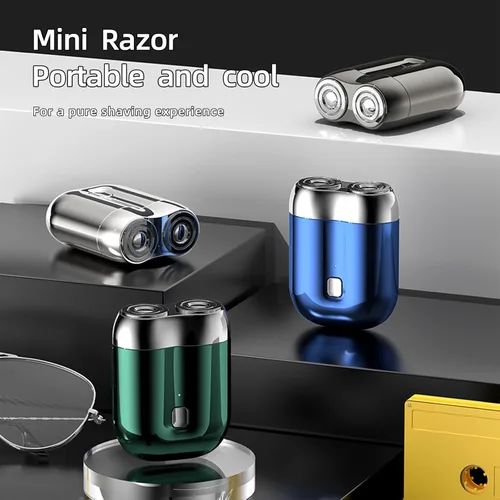 Miniatura 7 de Mini afeitadora eléctrica de doble cabeza, afeitadora de bolsillo mejorada, maquinilla de afeitar de doble cabeza lavable, mini maquinilla de Azul