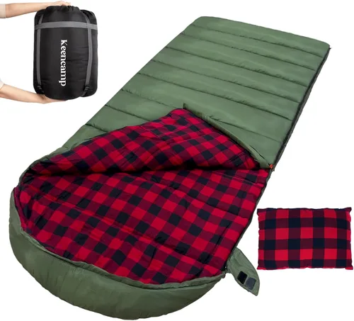 Miniatura 13 de Keencamp Saco de dormir de 0 grados de franela de algodón para invierno, clima frío para adultos, XXL saco de dormir de 4 estaciones, grande y alto