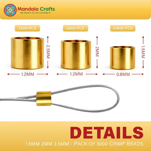 Miniatura 2 de Mandala Crafts Cuentas engarzadas para joyería – 3000 piezas de 0.059 in 0.079 in 0.079 in 0.098 in tono dorado tubos crimpadores – topes de cuentas