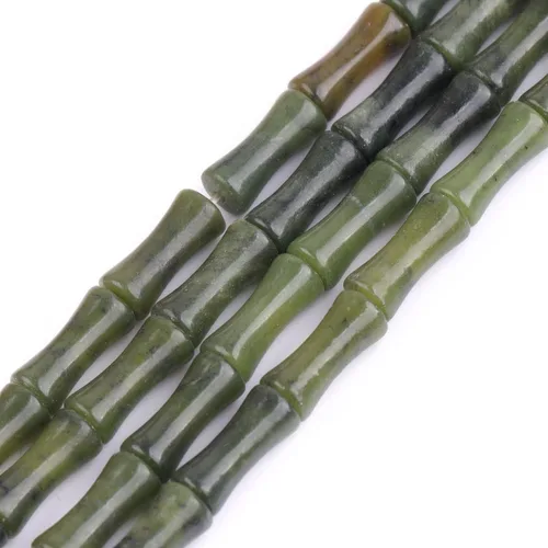 JOE FOREMAN 30 cuentas naturales de jade verde oscuro de 0.197 x 0.472 in, cuentas de hueso de nudo de bambú para hacer joyas, energía energía Jade