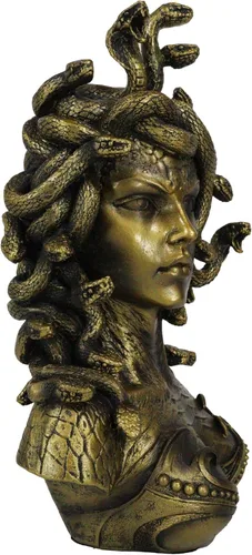 Miniatura 7 de Ebros Gift Mitología griega Hermanas Gorgona Diosa Medusa con Serpientes Salvajes Pelo y Escamas Blindadas Estatua de busto de piel de 10 pulgadas
