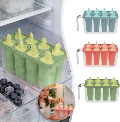 Miniatura 9 de 8 cavity Ice Pop Maker Mold Tray, Reusable Popsiclee Molds, Reusable Easy Release Ice Cream Container with Sticks for Yogurt Juice and DIY Chilled