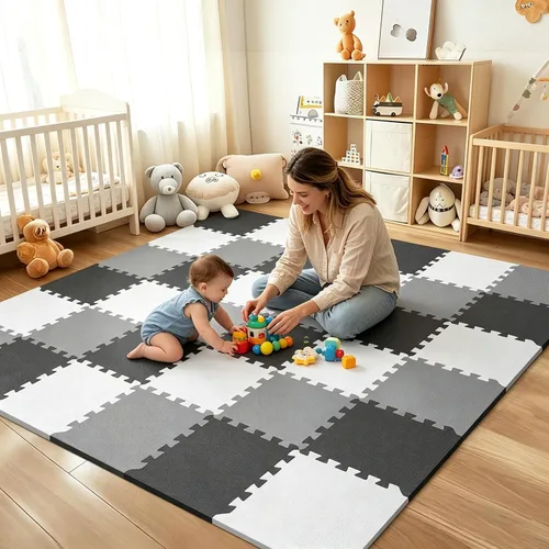 Miniatura 14 de 36 piezas de tapete de juego para bebé para el piso, azulejos de espuma para niños con entrelazado, alfombra de rompecabezas de espuma cuadrada