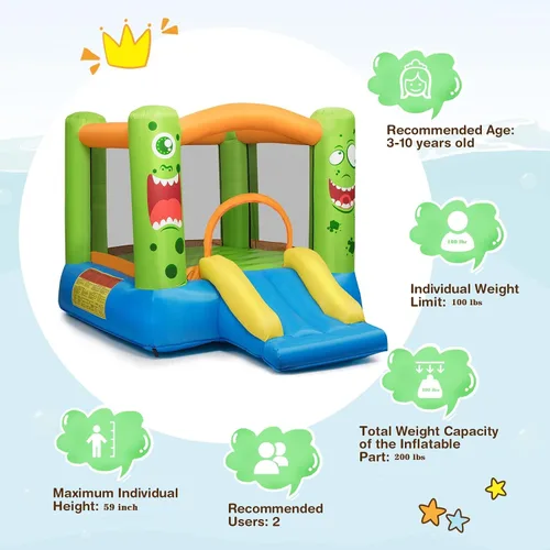 Miniatura 8 de BOUNTECH Casa Inflable de Rebote, Casa de Rebote para Niños Interior Exterior Fiesta con Área de Salto, Incluye Soplador, Bolsa de Transporte