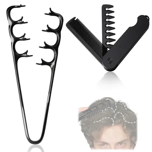 Peine de textura de 2 piezas, peine voluminizador de dientes anchos y peine plegable 2 en 1, peine texturizado esponjoso para hombres y mujeres,
