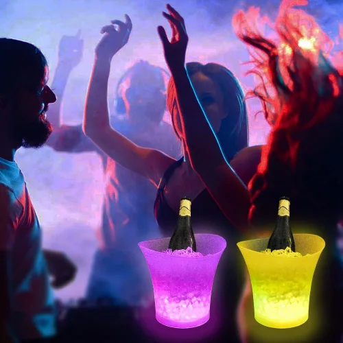 Miniatura 4 de SMETA Cubo de hielo LED para champán cerveza vino botella que cambia de color cerveza 5L enfriador de gran capacidad con LED, cubo de hielo portátil