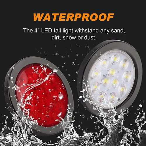 Miniatura 4 de 4 piezas de luces traseras LED redondas de 4 pulgadas - Luces de freno, giro, parada, respaldo, reversa y antiniebla de 4 pulgadas para remolques