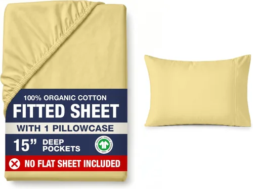 Miniatura 24 de LANE LINEN Juego de 2 piezas con sábana bajera 100% algodón orgánico tamaño individual y 1 funda de almohada, tejido de percal ligero, ultra suave