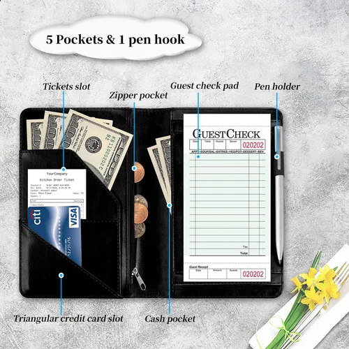 Miniatura 2 de Libros de servidor para camareras con bolsillo con cremallera – Libro de camarera gótico pastel con calavera de bruja, organizador de dinero