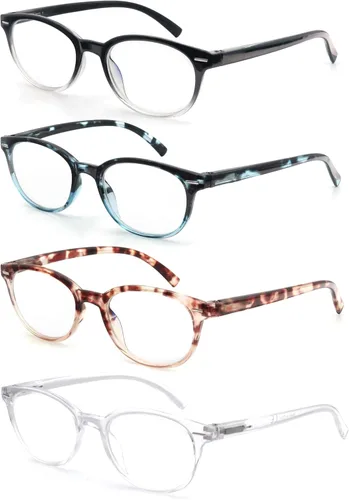 Miniatura 8 de Lentes de lectura para mujer + 2.00 con bloqueo de luz azul, lentes cuadrados para tramposos, paquete de 4 lentes transparentes, antirreflejos