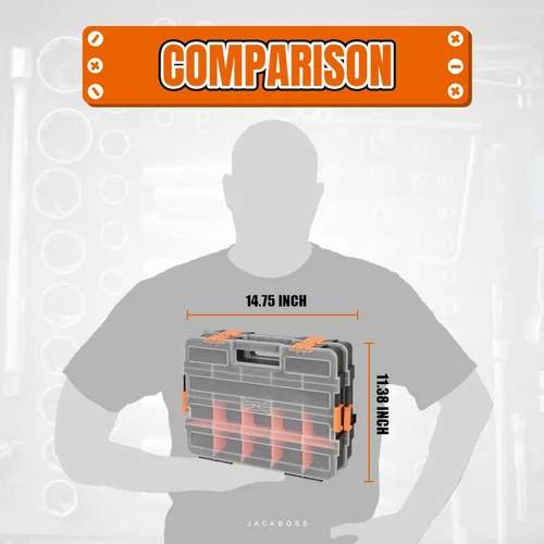 Miniatura 5 de Jack Boss Caja de herramientas con tapa transparente, caja organizadora de 17 compartimentos de un solo lado con divisores extraíbles para herrajes