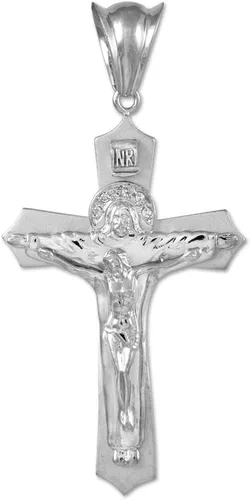 Collar con colgante de cruz de Jesucristo Redentor de plata de ley 925 con crucifijo INRI, Plata esterlina, No es una piedra preciosa
