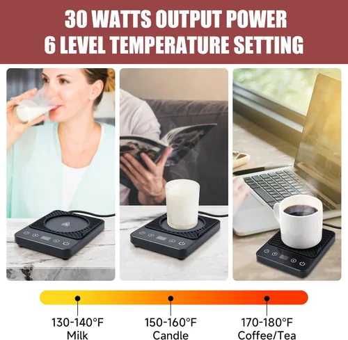 Miniatura 2 de Calentador de tazas – Calentador eléctrico de taza de café con temporizador, calentador de taza de café para escritorio apagado automático, control