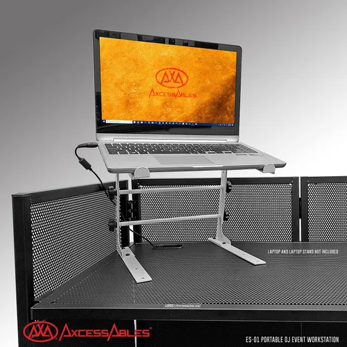 Miniatura 7 de AxcessAbles - Cabina de fachada portátil para DJ con pantallas de iluminación en blanco y negro, fundas de transporte, mesa de DJ de pie - 40 x 20