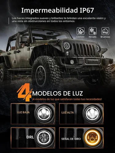 Miniatura 3 de UNI-SHINE J003T - Par de faros delanteros led de 7 pulgadas, color ámbar y blanco, ojos de ángel, homologado por DOT y E-Mark, haz de luz alta