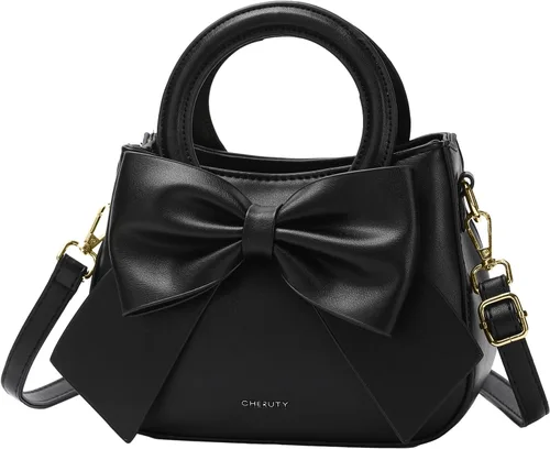 Miniatura 10 de Bolsos pequeños para mujeres tipo bandolera, bolso cruzado de cuero vegano y carteras con asa superior de transporte y lindo nudo de lazo