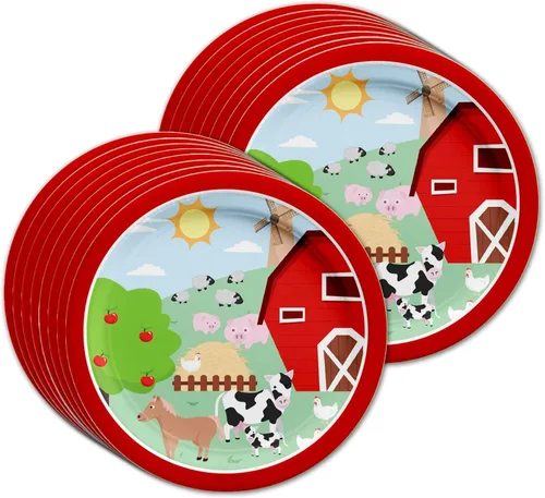 Miniatura 2 de Set de artículos para fiesta de cumpleaños de animales de granja y granero, platos, servilletas, vasos y utensilios para 16 invitados Animales