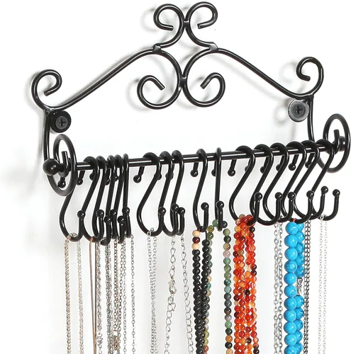 Estante Montado en la pared diseño de espirales de metal negros de almacenamiento de cosméticos c/20 Collares para colgar – MyGift