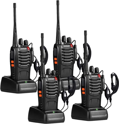 pxton Walkie Talkies de largo alcance para adultos con auriculares, 16 canales Walky Talky recargable de mano de dos vías radios con linterna