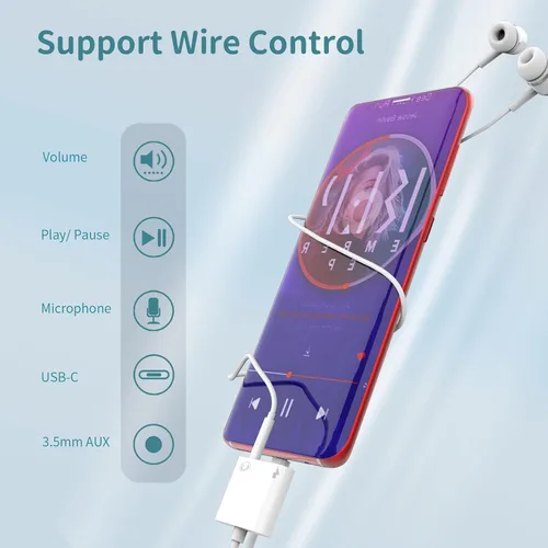 Miniatura 5 de Adaptador de audio para auriculares USB-C a 0.138 in (paquete de 2) 2 en 1 DAC tipo C Jack divisor AUX cable compatible con Samsung Galaxy LG Pixel