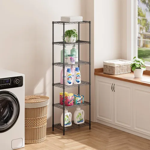 Miniatura 8 de SINGAYE Estante de almacenamiento ajustable de 6 niveles, estantería de alambre, estantes de metal, organizadores de pie para armario, baño, Negro
