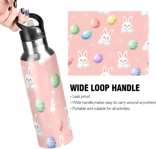 Miniatura 4 de Cute White Bunnies Stainless Steel Vacuum Insulated Water Bottle 32 Oz Leakproof Water Bottles, BPA-Free Sports Water Bottle with Straw