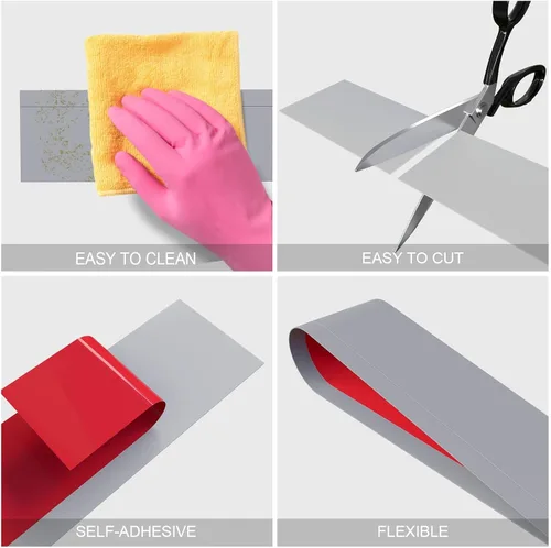 Miniatura 6 de Duzzy Moldura Flexible para Zócalo, 5 Pulgadas (Ancho) x 20 Pies (Largo) Moldura de Pared de Goma para Despegar y Pegar, Base de Pared de Vinilo Gris