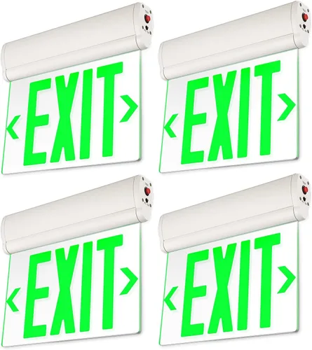 LEONLITE Señal de salida de emergencia verde, UL 924, letrero de salida LED con borde iluminado, luces de salida cableadas con batería de respaldo,