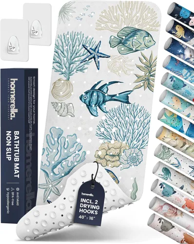 Miniatura 19 de Homerella - Alfombrilla de baño antideslizante y antideslizante para niños, 40 x 16 pulgadas, sin BPA, incluye 2 ganchos, tapete de ducha lavable