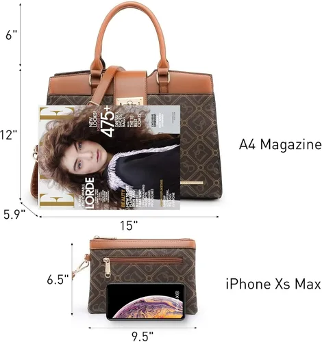 Miniatura 3 de Dasein Bolsos de mano para mujer, monederos con monograma, bolso grande para mujer, bolso de hombro, bolsa de trabajo con asa superior, juego de 2