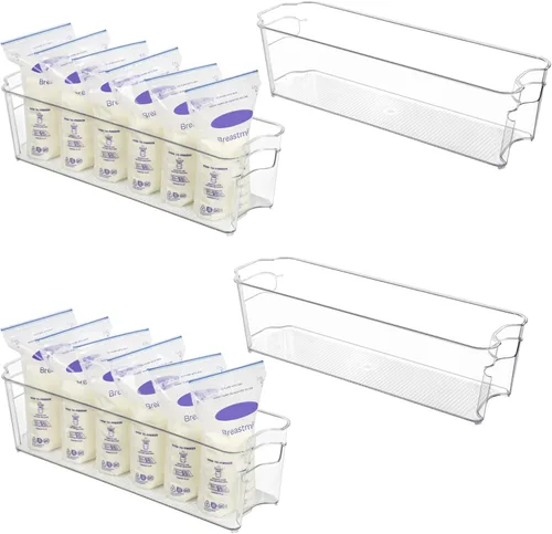 Vtopmart Juego de 4 recipientes de almacenamiento para leche materna, contenedores organizadores transparentes para congelador y refrigerador,