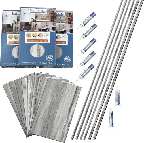 Palisade - Kit envolvente para regadera y bañera de 25.6 x 14.8 pulgadas de azulejos de vinilo entrelazados en granito Louvre Louvre Granito