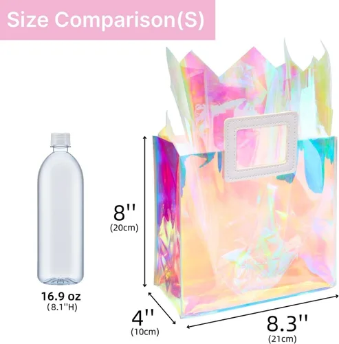 Miniatura 6 de Bolsa de regalo holográfica pequeña de 8.3 pulgadas con papel de seda, reutilizable, bolsa de regalo de cumpleaños para niñas y mujeres, S