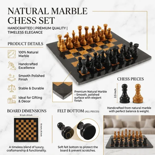 Miniatura 5 de Radicaln Juego de ajedrez de mármol de 15 pulgadas, negro y dorado, hecho a mano, juegos de mesa de lujo para adultos, juego de mesa de ajedrez