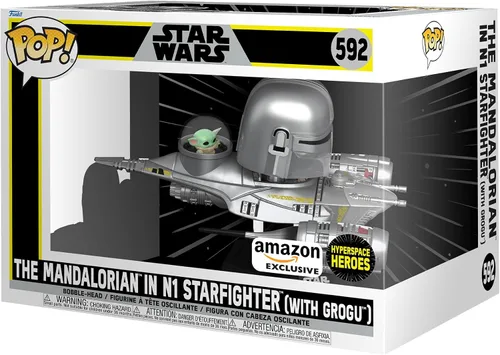 Funko Pop! Ride Super Deluxe: Star Wars Hyperspace Heroes - The Mandalorian in N1 Starfighter (con Grogu) - Figura de vinilo coleccionable
