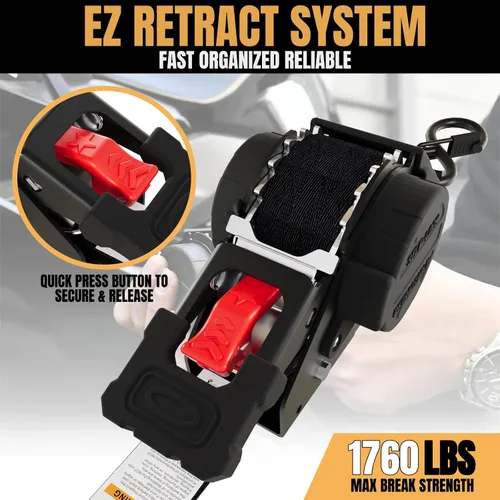 Miniatura 2 de Correas de trinquete retráctiles resistentes de amarre de 1 pulgada x 12 pies, resistencia a la rotura 1760 libras, sistema de seguridad de carga