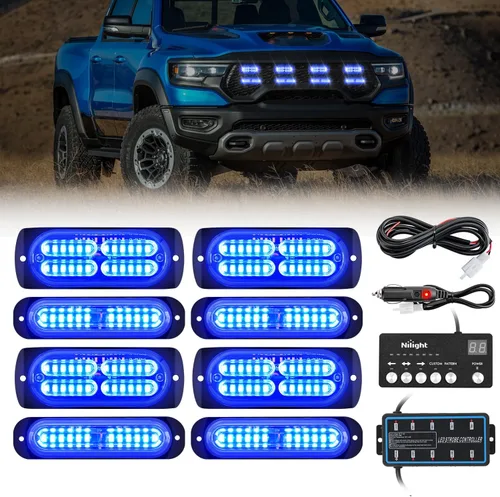 Miniatura 33 de Nilight 8 piezas de luces estroboscópicas LED 12 LED ámbar blancas, luz de emergencia 12 V 24 V, luz de advertencia de peligro con función