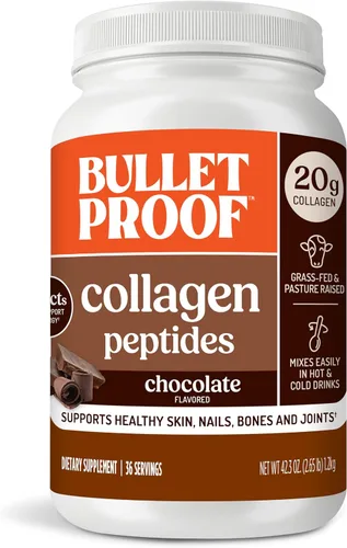 Polvo de proteína de colágeno con chocolate y aceite MCT de Bulletproof, 19g de proteína, 42.3 onzas, tamaño de valor, con péptidos de colágeno y