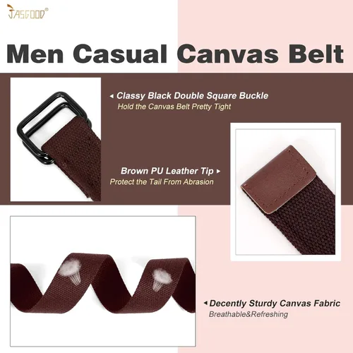 Miniatura 4 de JASGOOD Cinturones de tela de lona para hombres y mujeres, cinturones de tela con hebilla de doble anillo negro, paquete de 2