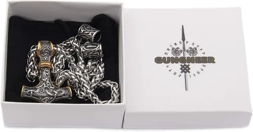 Miniatura 5 de Gungneer Mjolnir - Collar con colgante de martillo de Thors de acero inoxidable, colgante vikingo, joyería vikinga para hombre