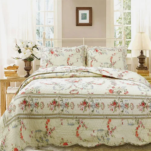 Miniatura 11 de Cozy Line Home Fashions Lelia Rosa Pink Floración Floral Vintage Amarillo Juego de Ropa de Cama Edredón Reversible 100% Algodón, Colcha Cubrecama
